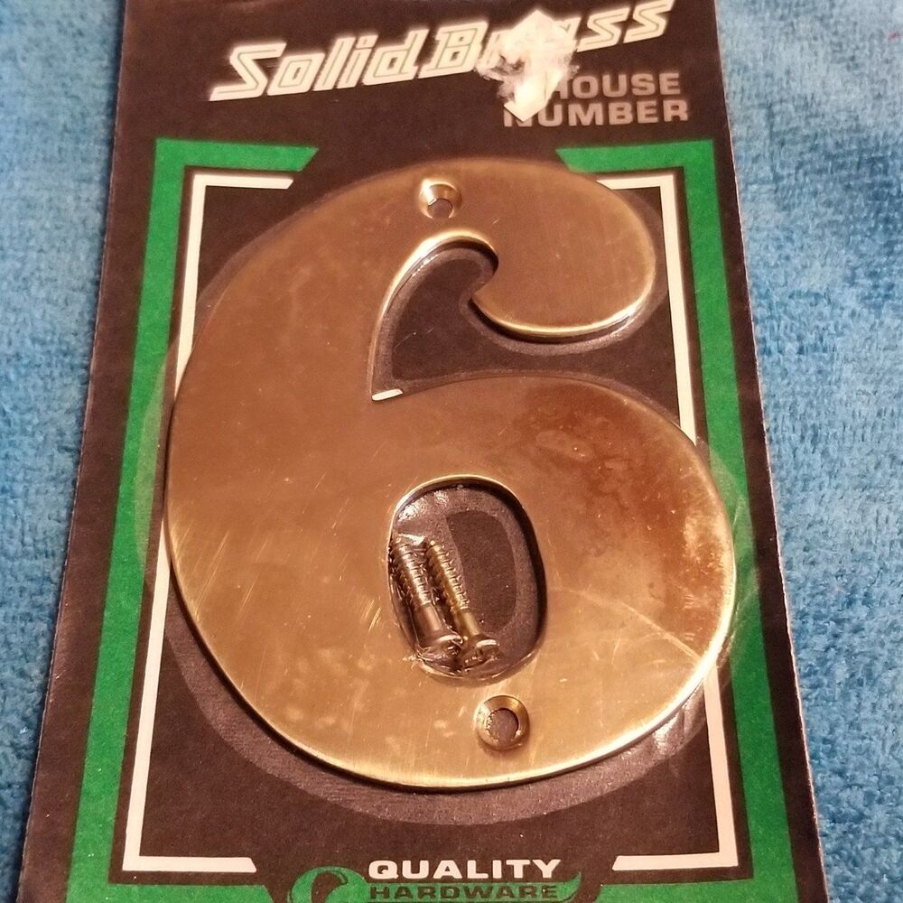 Solid brass 4 inch house number "6"